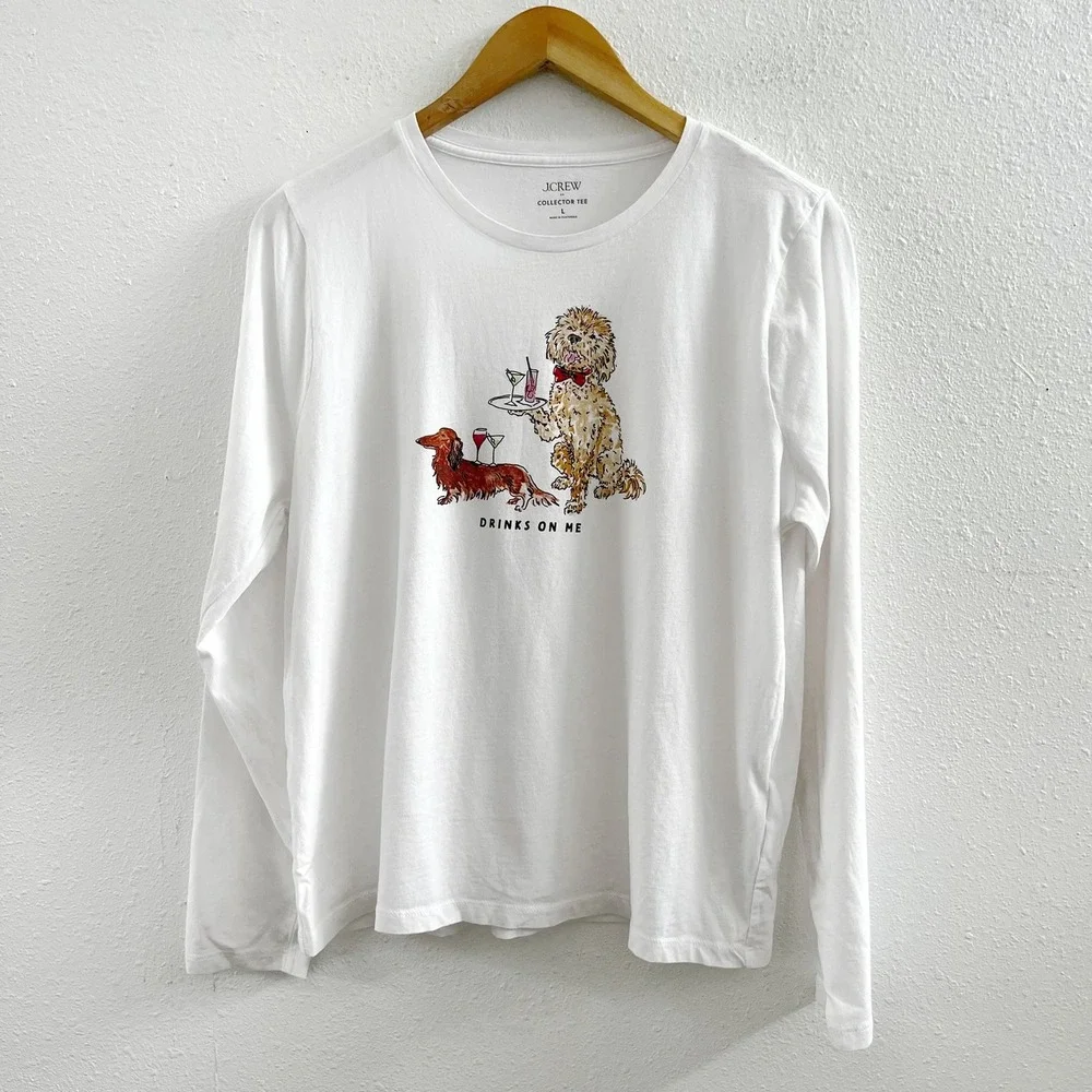 J. CREW Long Sleeve Cocktail Dogs Graphic Tee Size Large